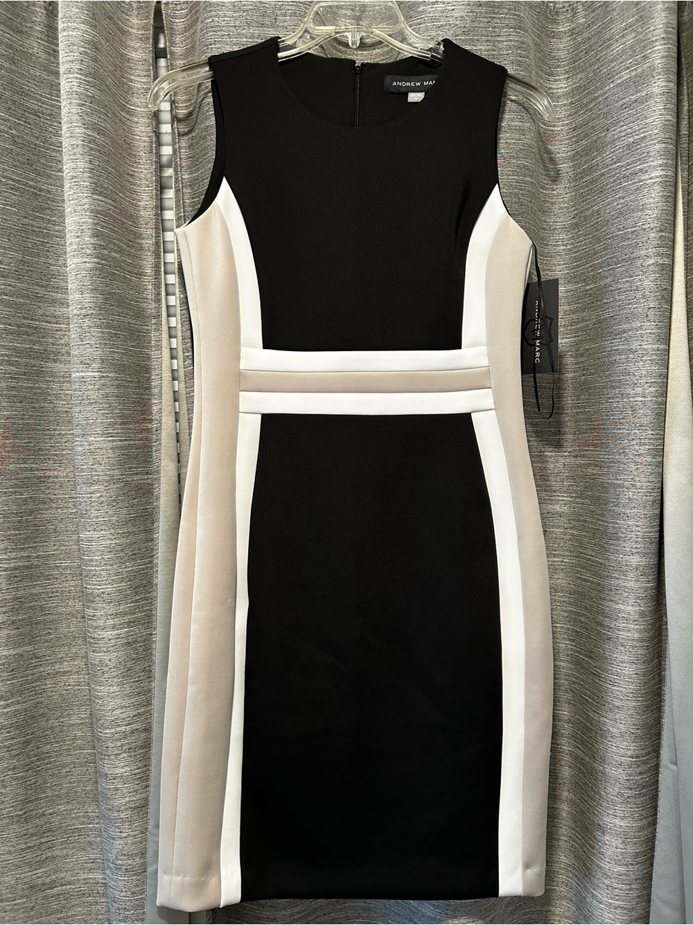 Andrew Marc Black Sheath Dress with White Contrast Panels